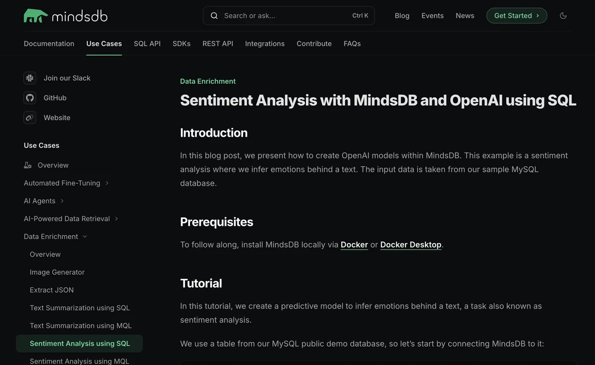 Sentiment Analysis with MindsDB and OpenAI using SQL