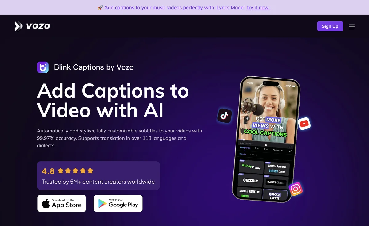 Add Captions to Video with AI - Blink Captions by Vozo