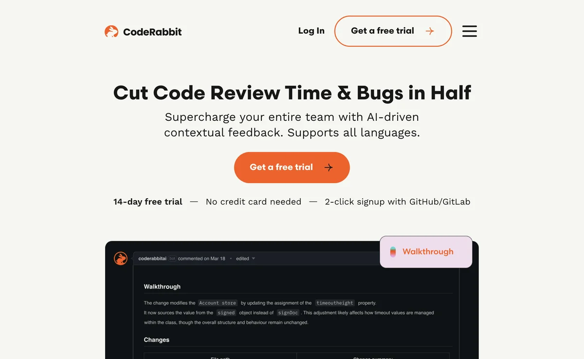 Review Code AI | CodeRabbit | Dùng thử miễn phí