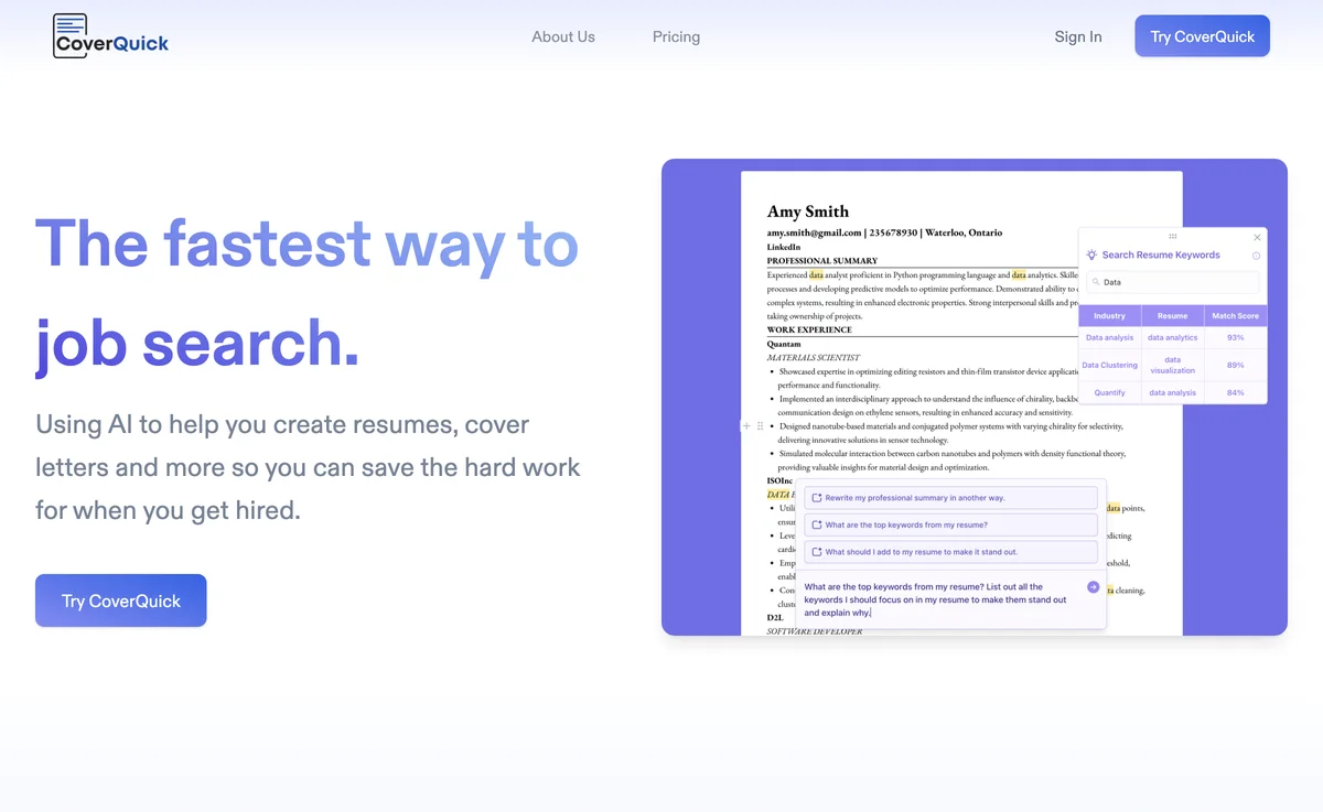 CoverQuick: Your Fastest Job Search Companion