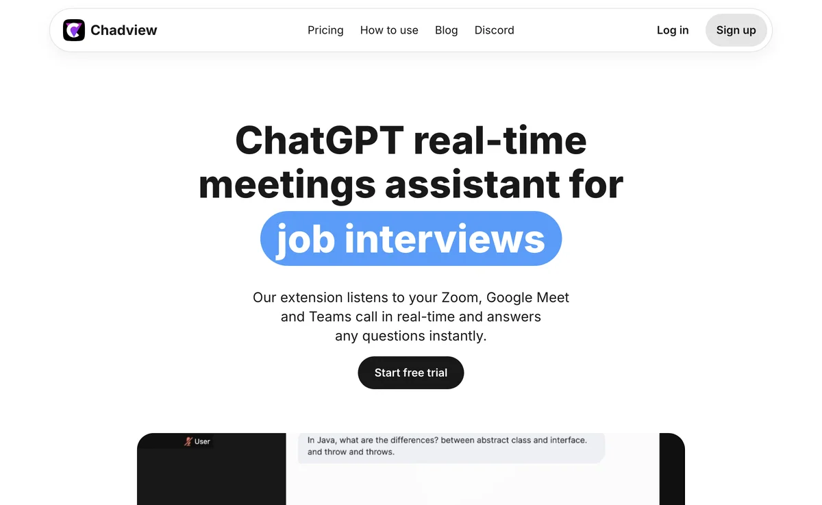 Chadview: Your AI Assistant for Job Interviews