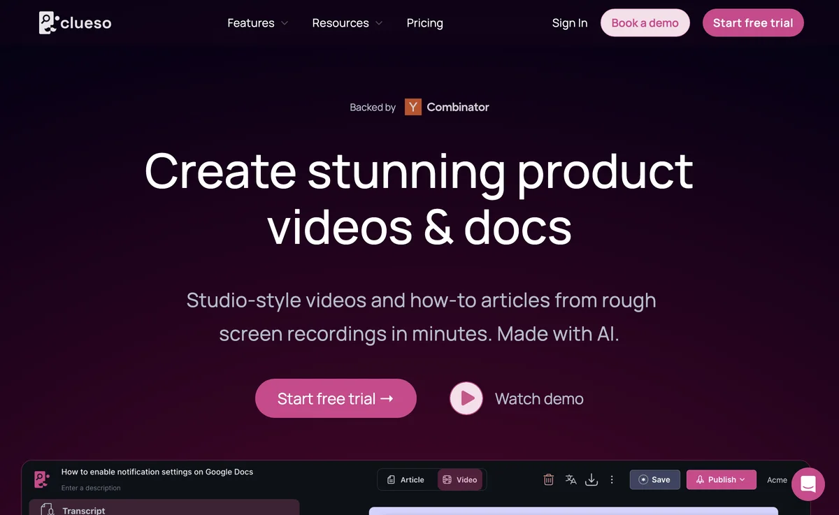 Create Stunning Product Videos & Docs in Minutes with Clueso