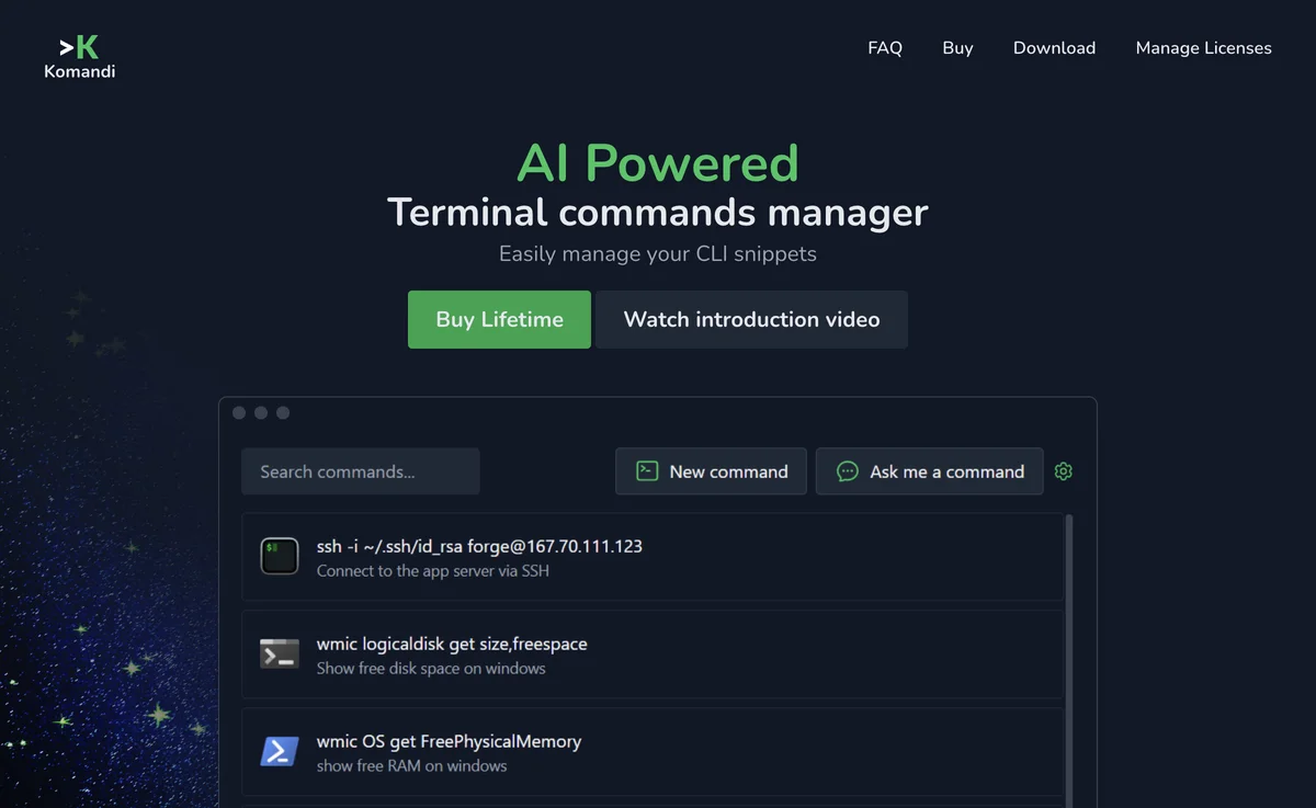 Komandi - AI Powered CLI/Terminal Commands Manager