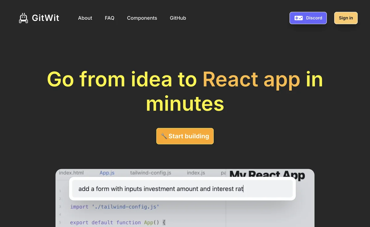 GitWit: Ship React Apps in Minutes