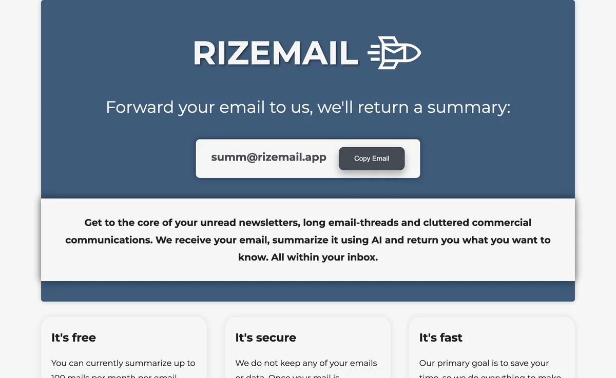 Rizemail: Instantly Summarize Your Emails for Free!