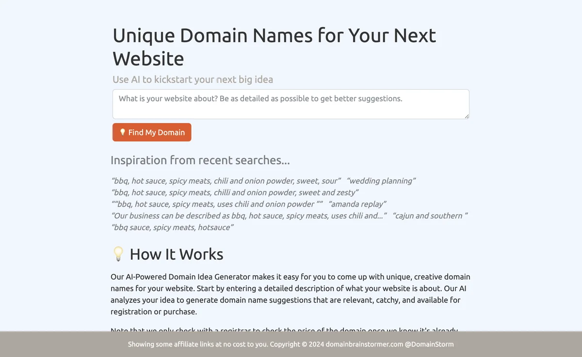 Domain Brainstormer: AI-Powered Domain Name Generator