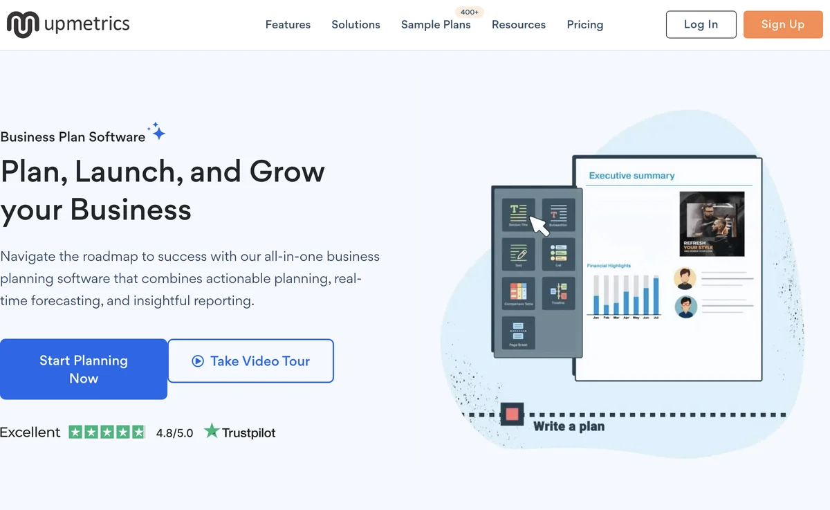 Upmetrics: Business Plan Software with Automated Financials