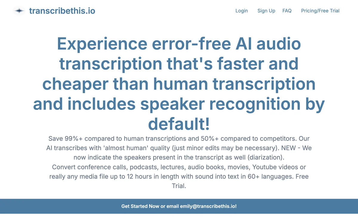 Experience Fast & Affordable AI Audio Transcription | transcribethis.io