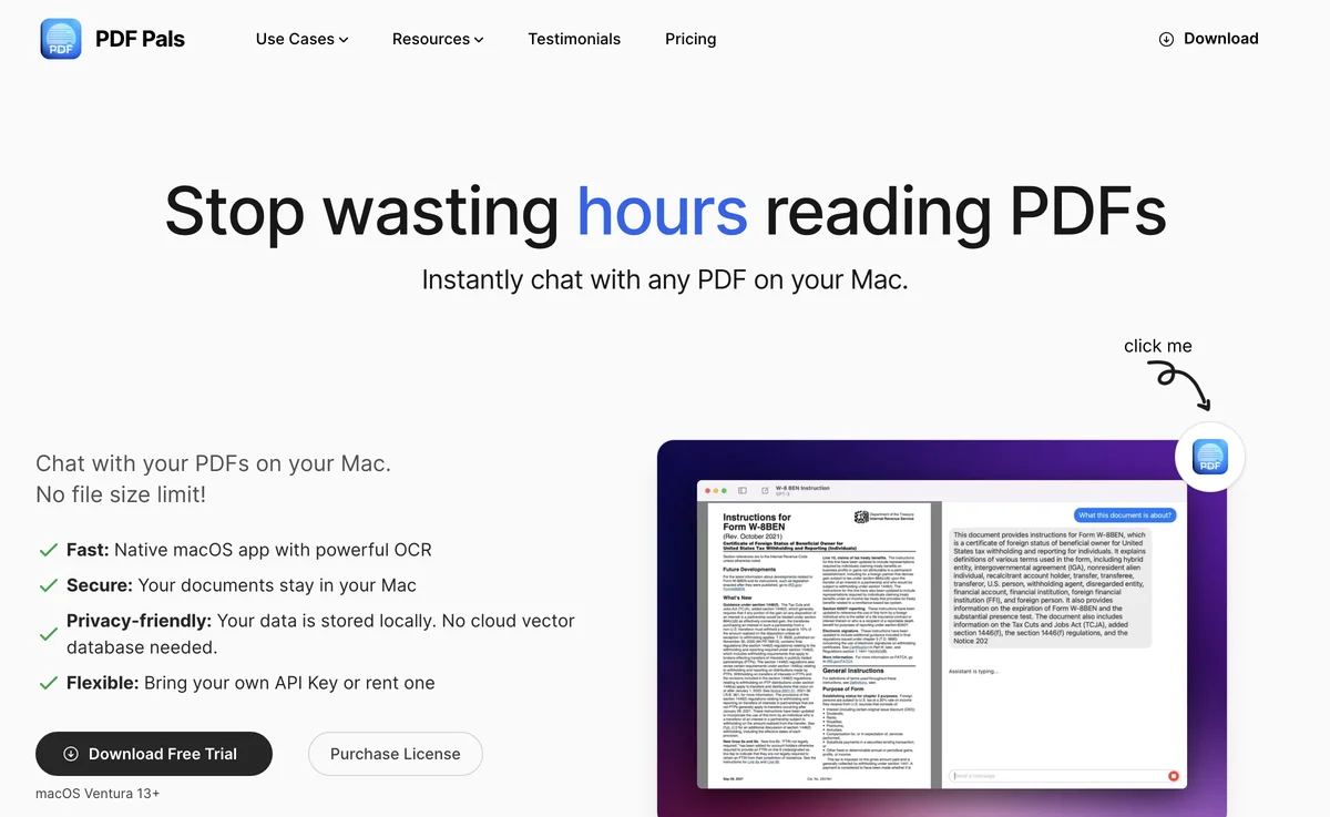 PDF Pals - ChatPDF cho Mac: Tương tác ngay lập tức với các tài liệu PDF của bạn