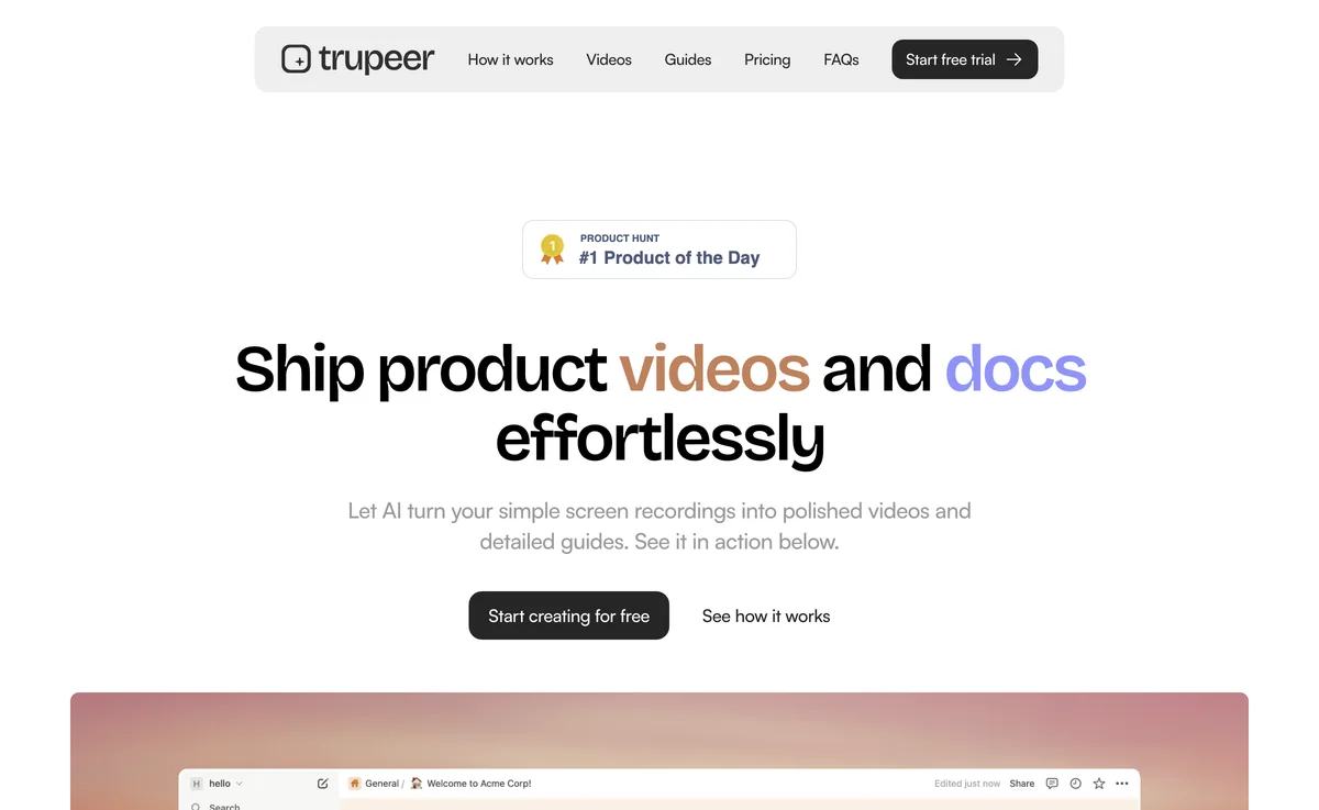 Trupeer: Create Stunning Product Videos & Docs with AI