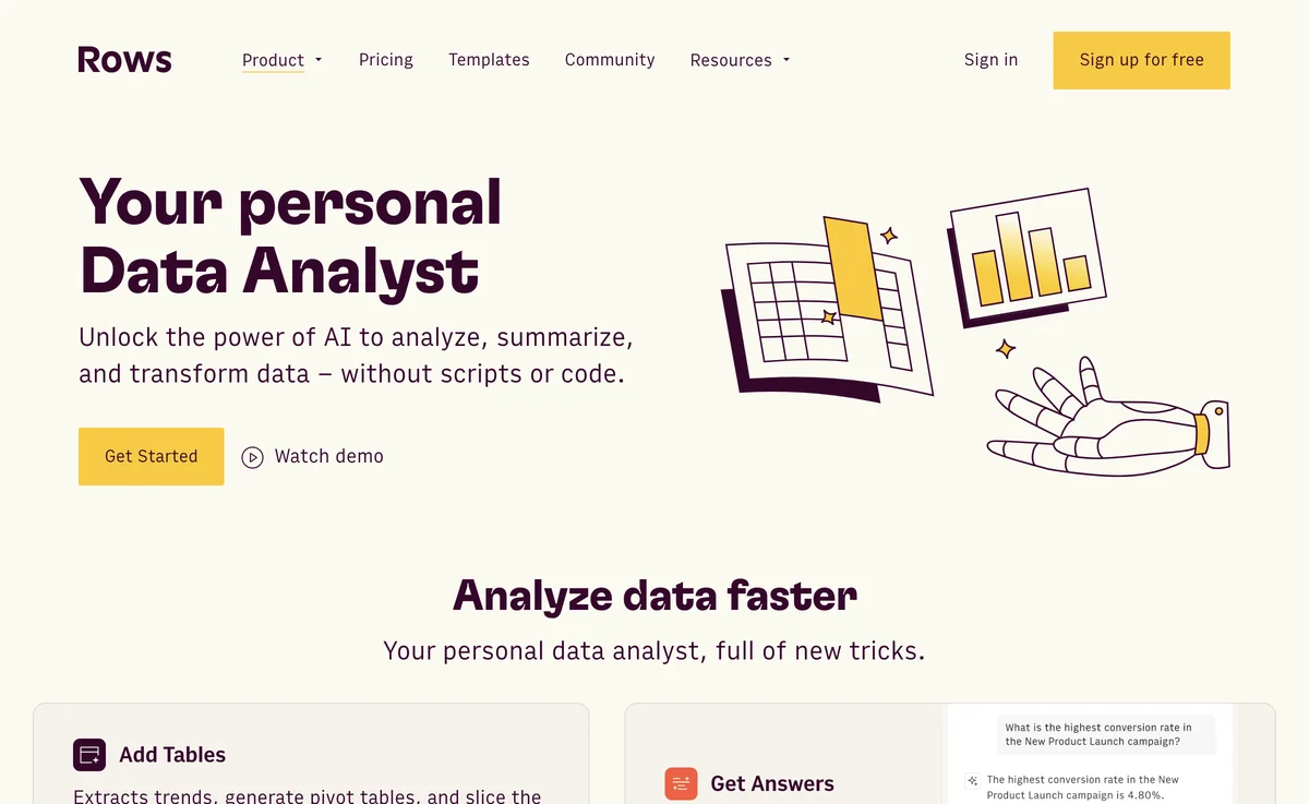 Rows AI: Analyze, Summarize, and Transform Data Faster