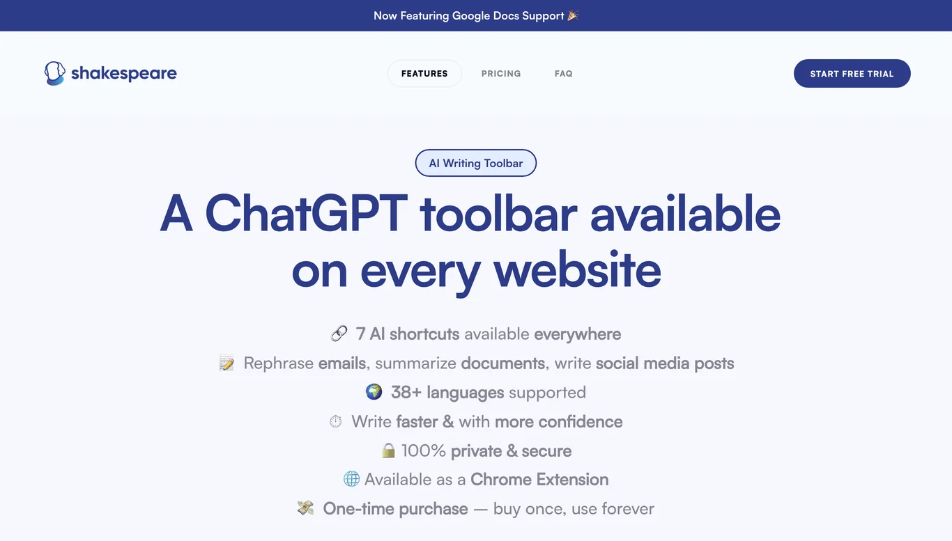 Shakespeare Toolbar: AI Writing Assistant for Every Website