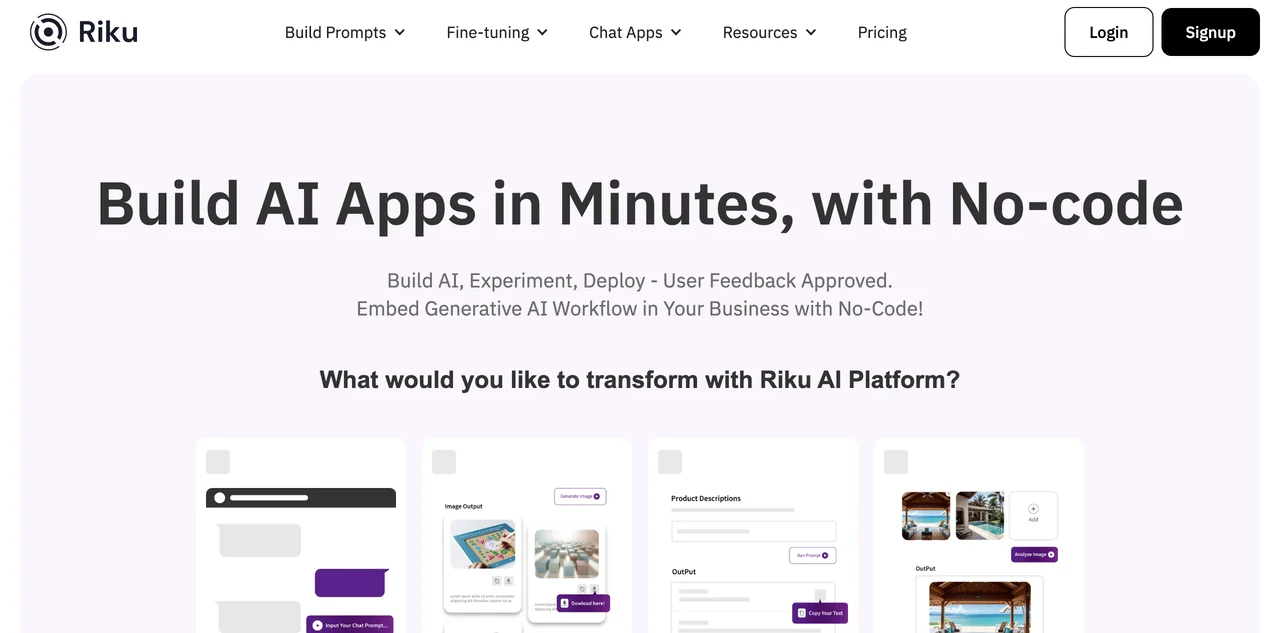 Riku AI: Build AI Apps with No-Code in Minutes