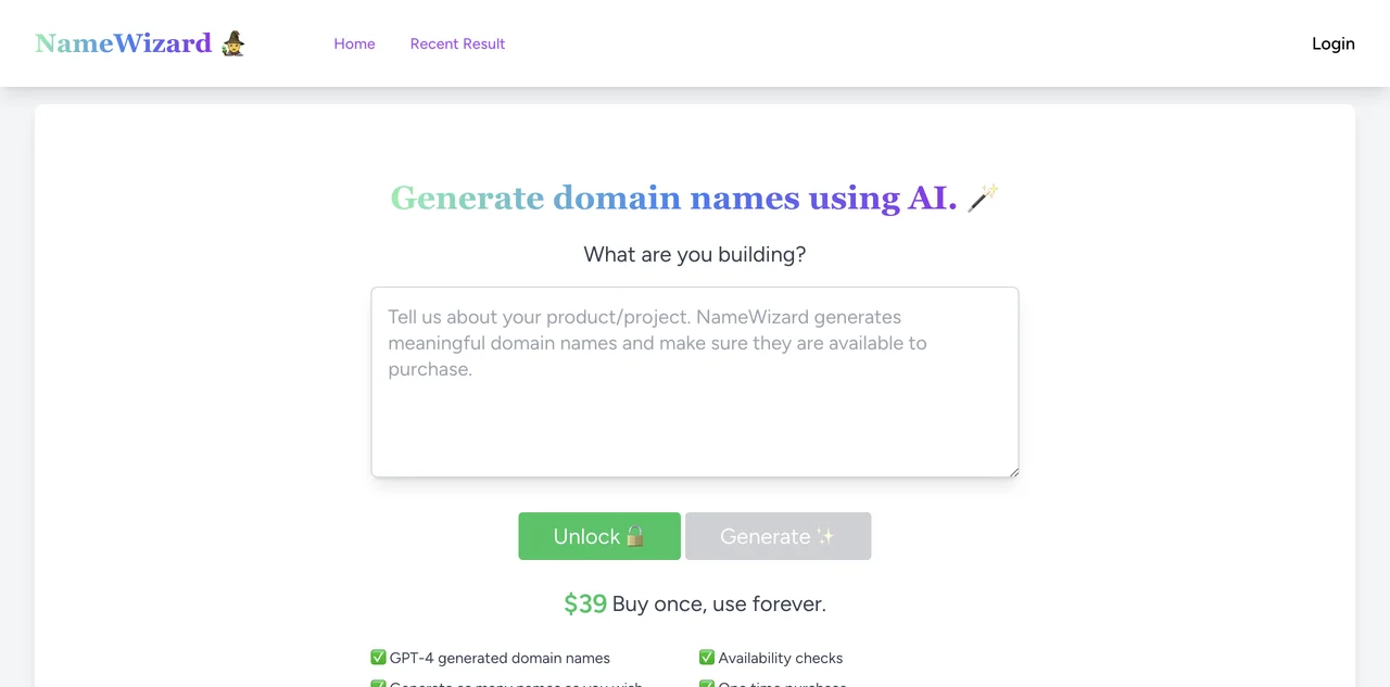 NameWizard: Your AI Tool for Unique Domain Names