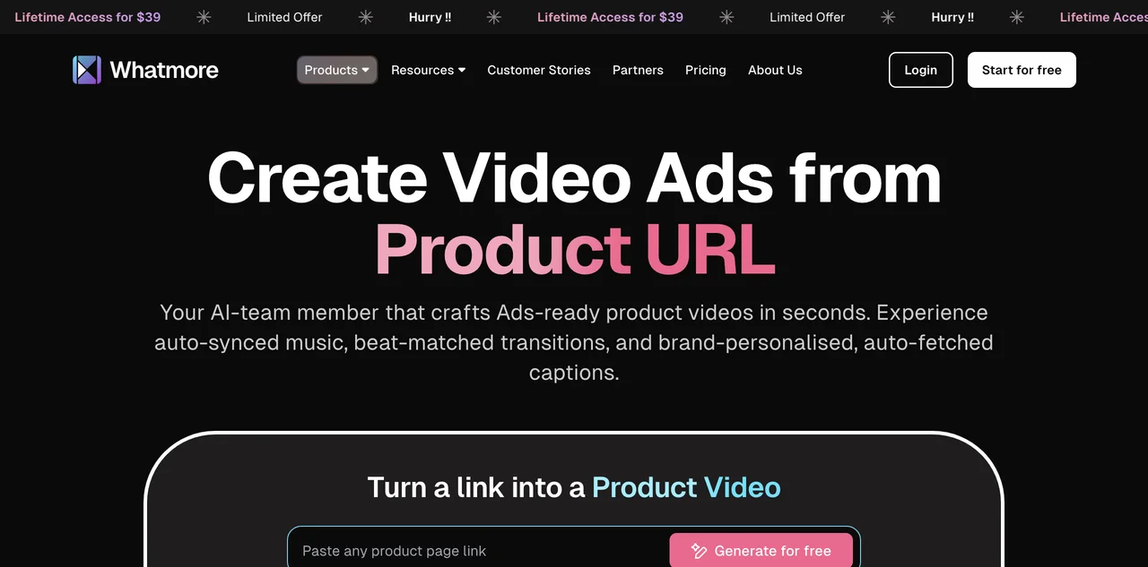 Create Ads-Ready Product Videos Instantly with Whatmore