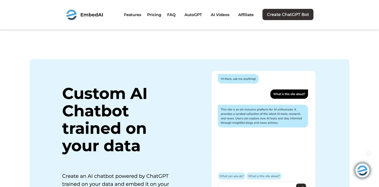 EmbedAI: Custom ChatGPT for Your Website