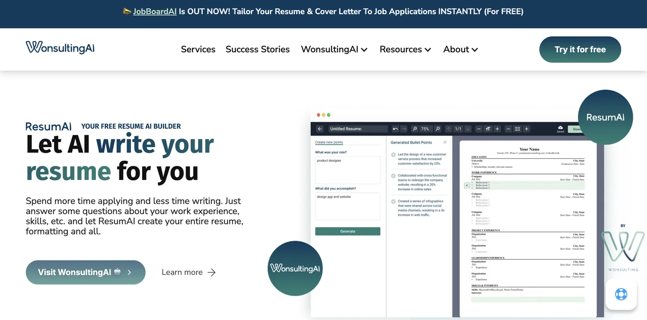 ResumAI by Wonsulting - 免费 AI 简历生成器