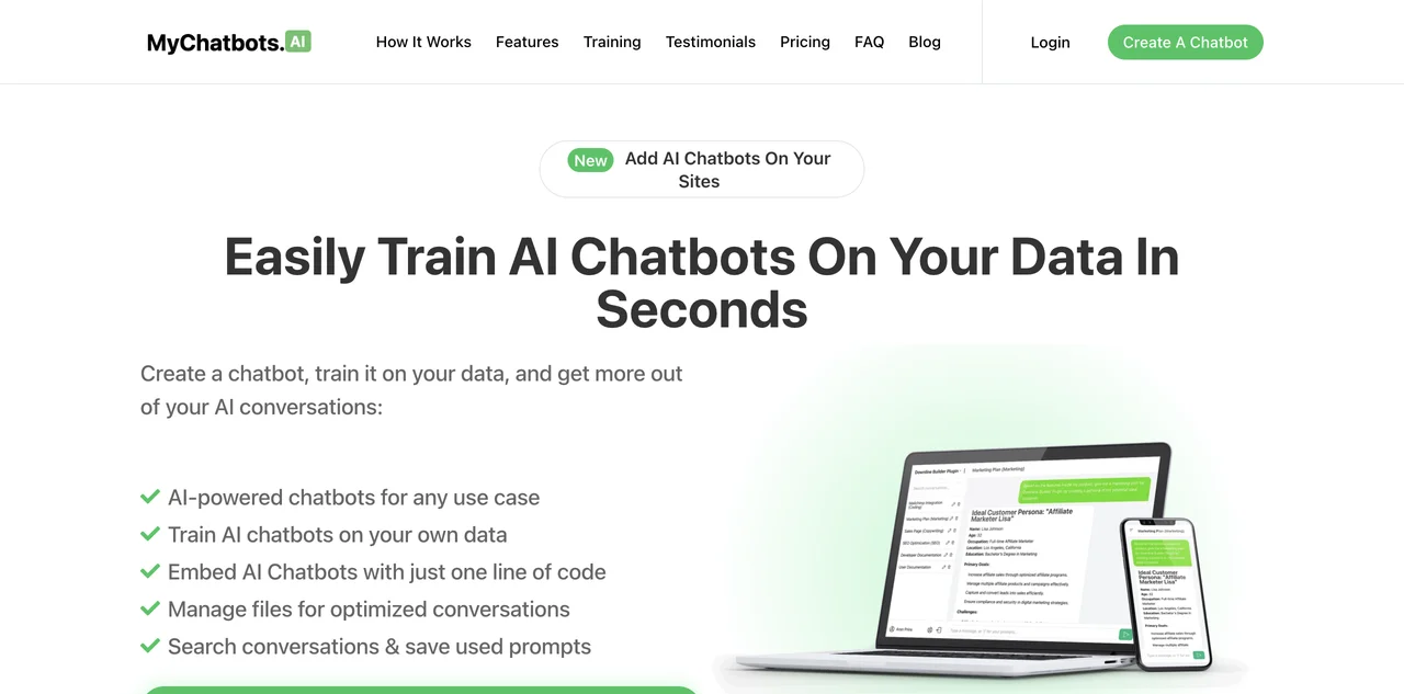 MyChatbots.AI: Create and Train Your AI Chatbots Easily