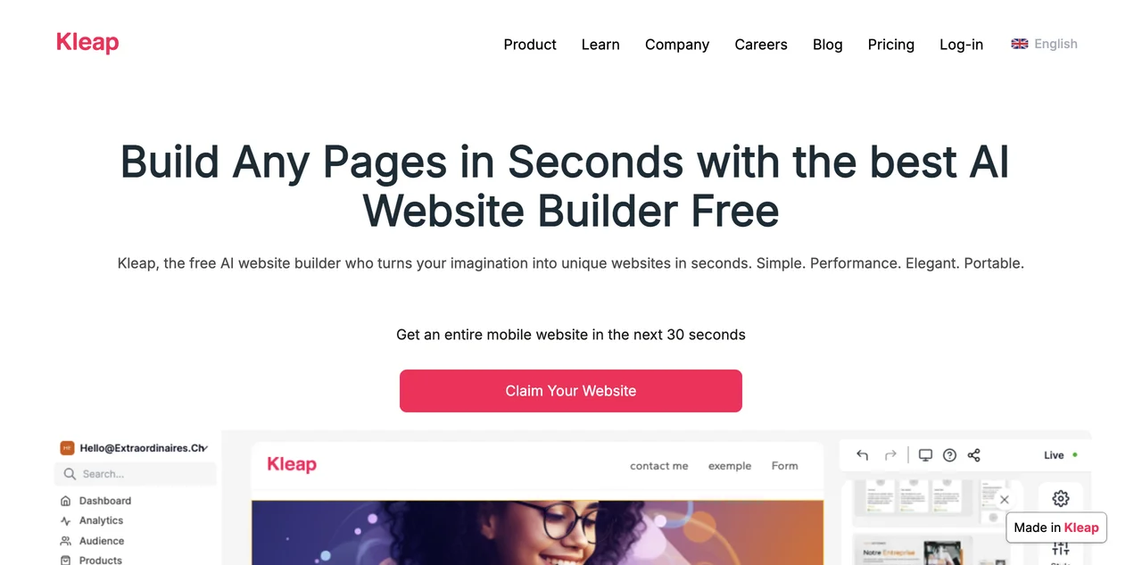 Create Stunning Websites in Seconds with Kleap