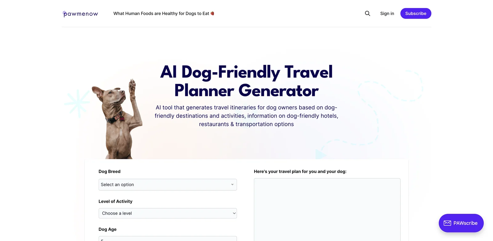 AI Dog-Friendly Travel Planner Generator - Tailored Itineraries for Pet Owners