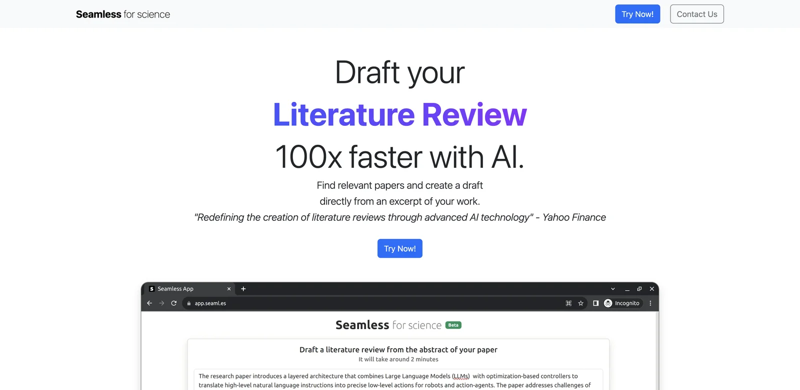 Seamless - AI Literature Review Tool for Scientific Research