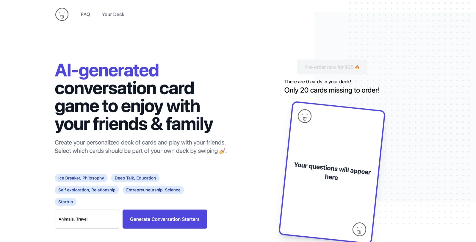 Lang Game: AI-Generated Conversation Card Game for Social Fun