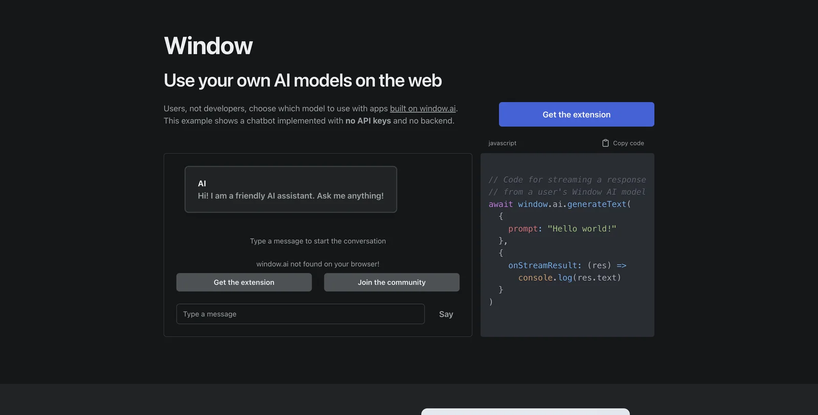 Window: Choose Your Own AI Models for Web Applications