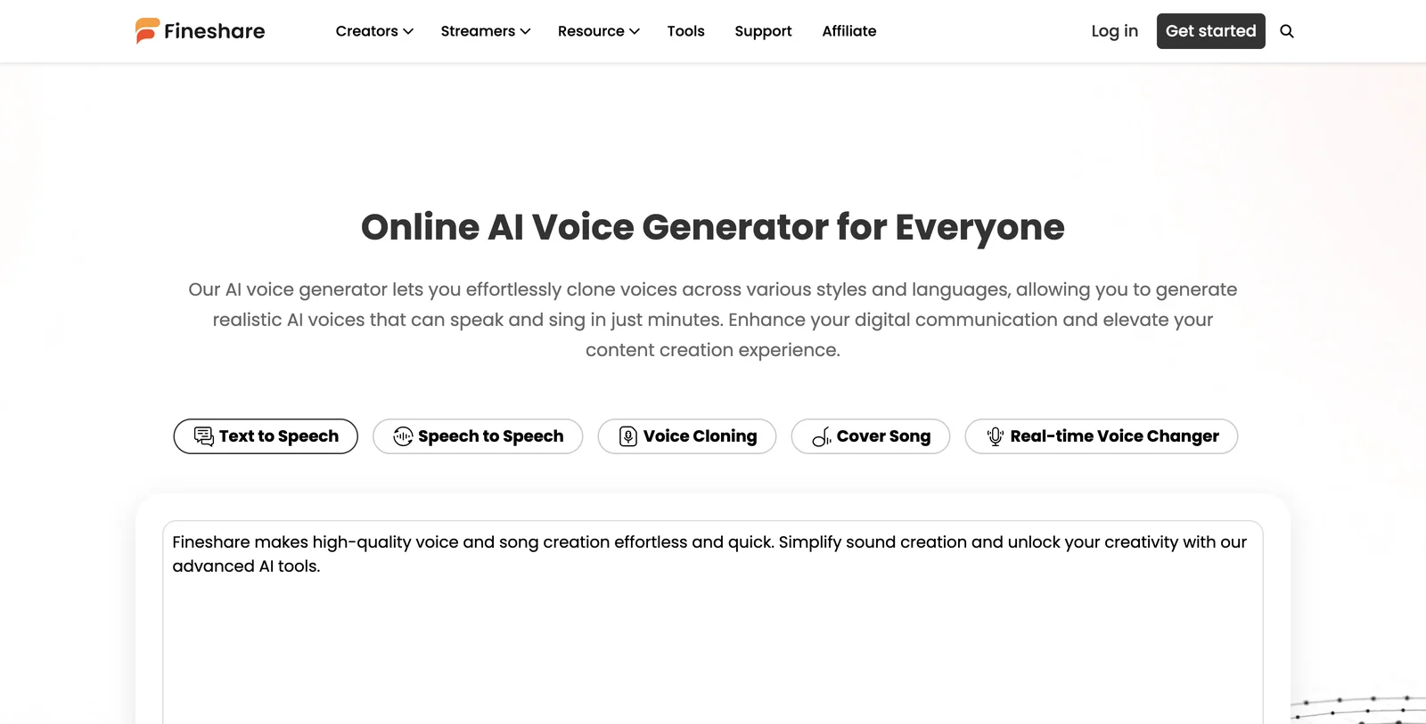 Fineshare AI Voice Generator: Create Realistic Voices Effortlessly