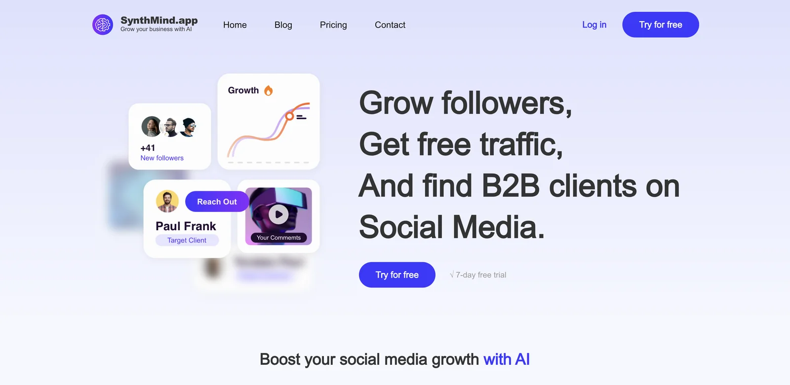 Grow Your Social Media with SynthMind AI: Try for Free!