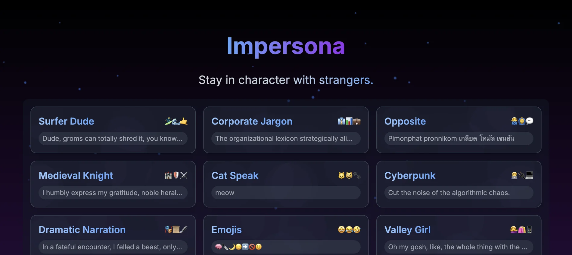 Impersona: Realistic AI Character Interactions for Creative Writing & Role-Playing