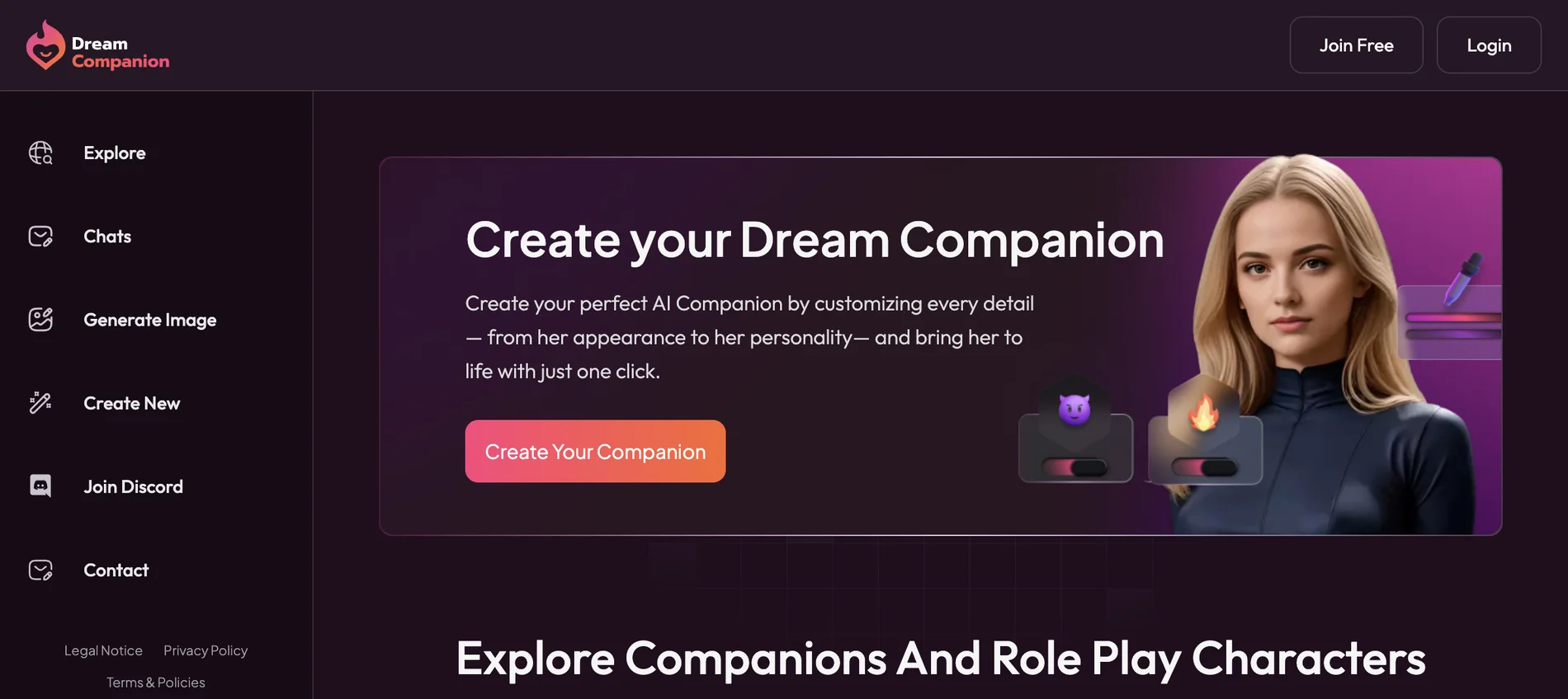 Dream Companion - Roleplay AI NSFW Đầy Hấp Dẫn