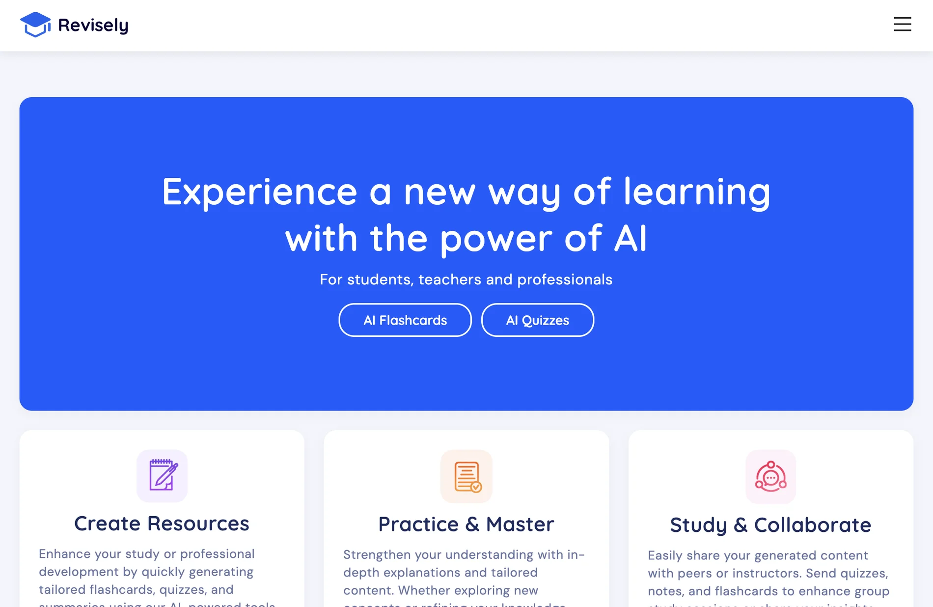 Revisely: AI-Powered Learning Resources for Students, Teachers, and Professionals