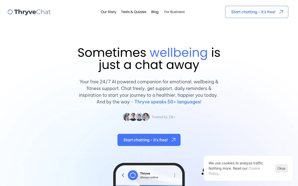 Thryve: Free 24/7 AI Wellbeing Support Chatbot