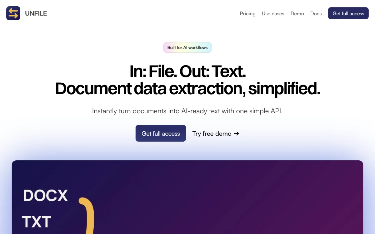 Unfile: Streamline Document Data Extraction for AI Workflows