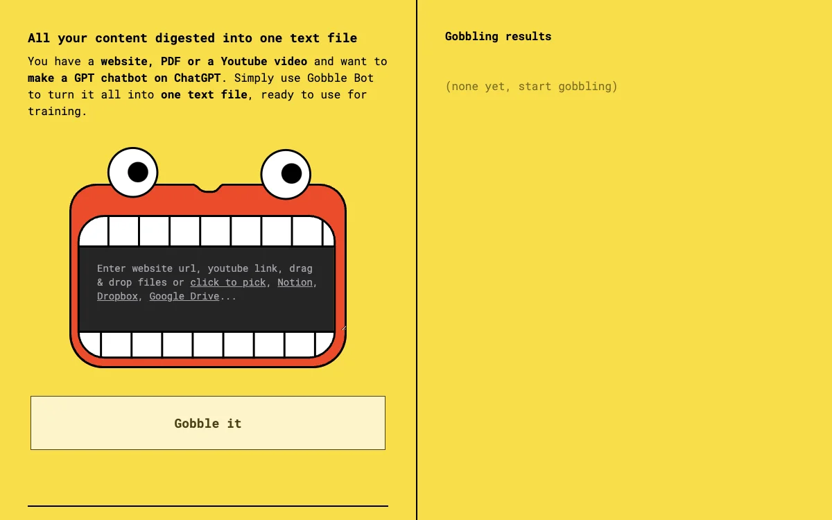 Gobble Bot: Convert All Your Content into a Single Text File for GPT Chatbot Training