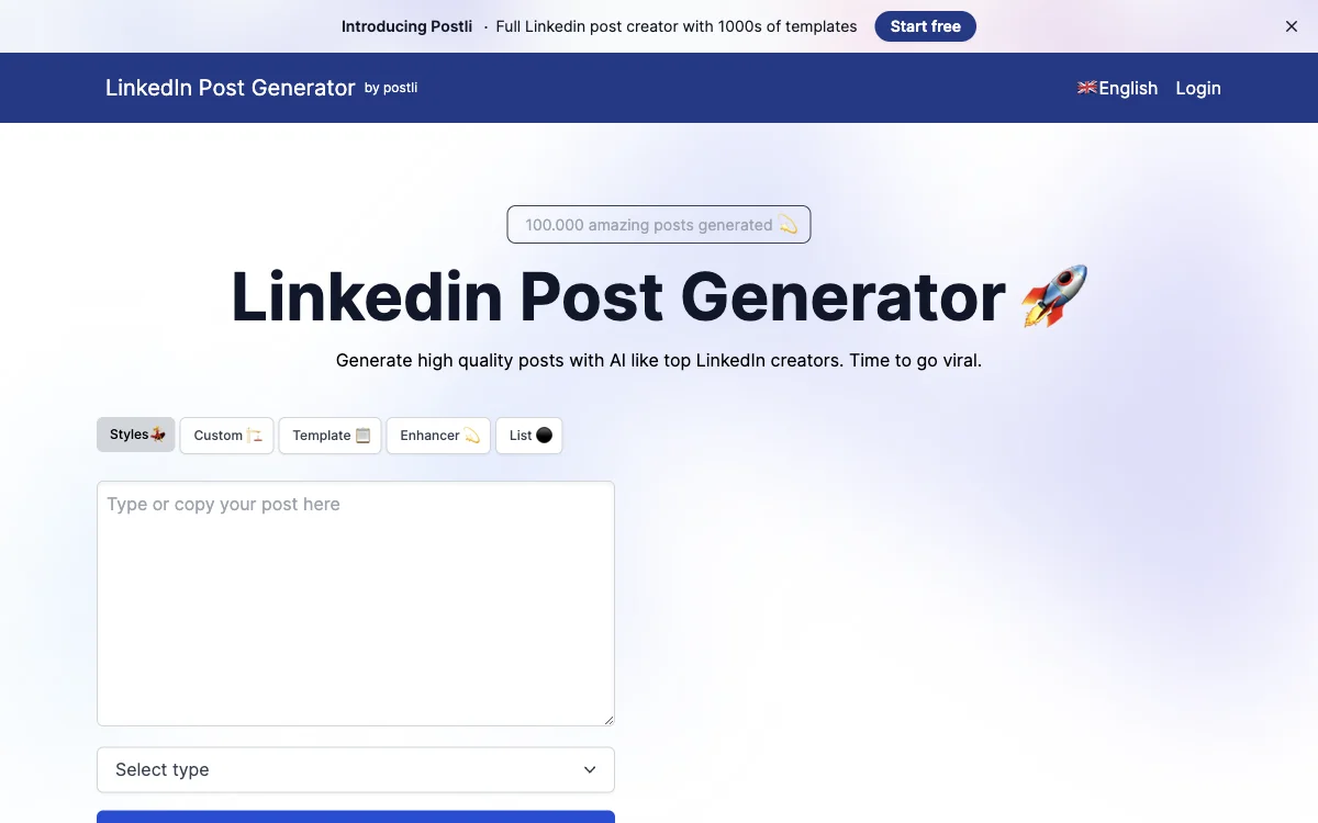 Postli: Công cụ tạo bài đăng LinkedIn chất lượng cao