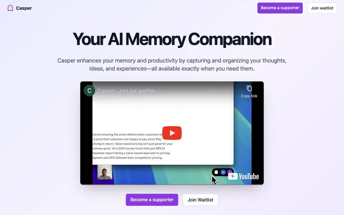 Casper - Your AI Memory Companion | Enhance Productivity