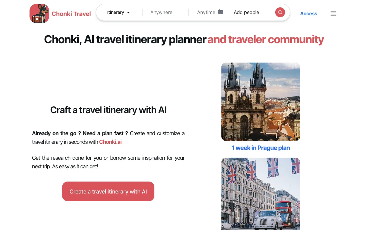 Chonki: AI-Powered Travel Itinerary Planner and Thriving Traveler Community