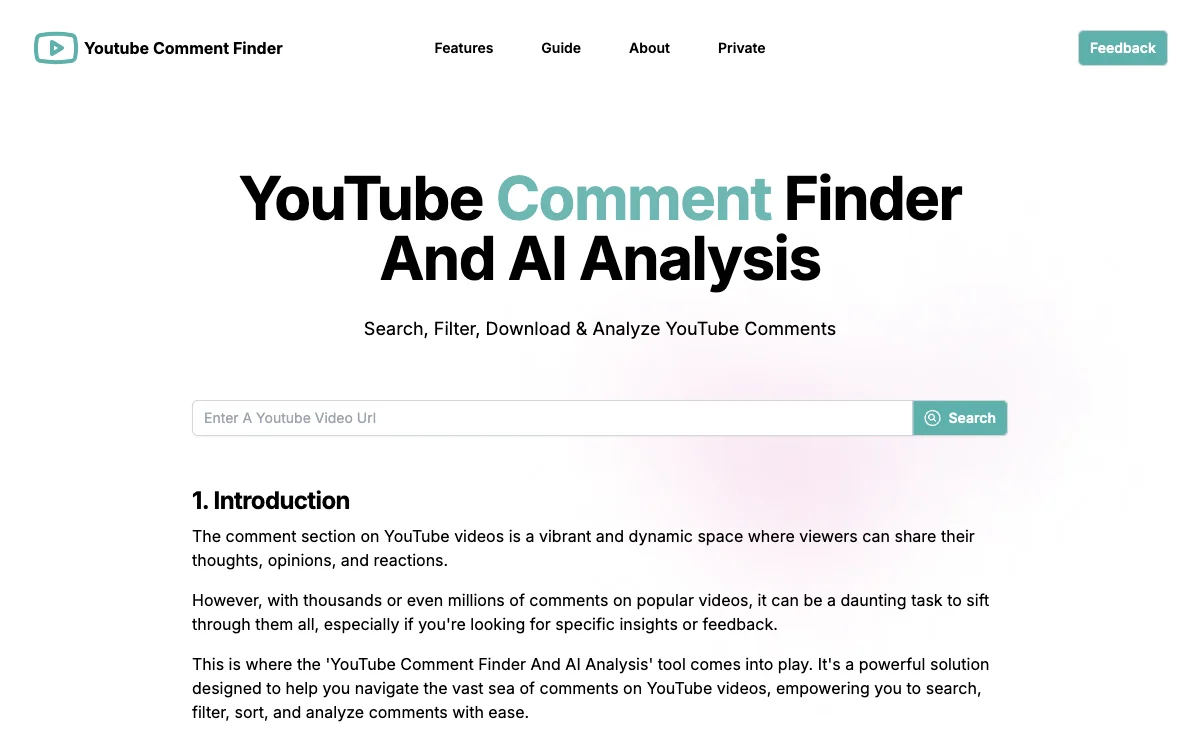 YouTube Comment Finder And AI Analysis: Effortlessly Search, Filter & Analyze YouTube Comments with AI