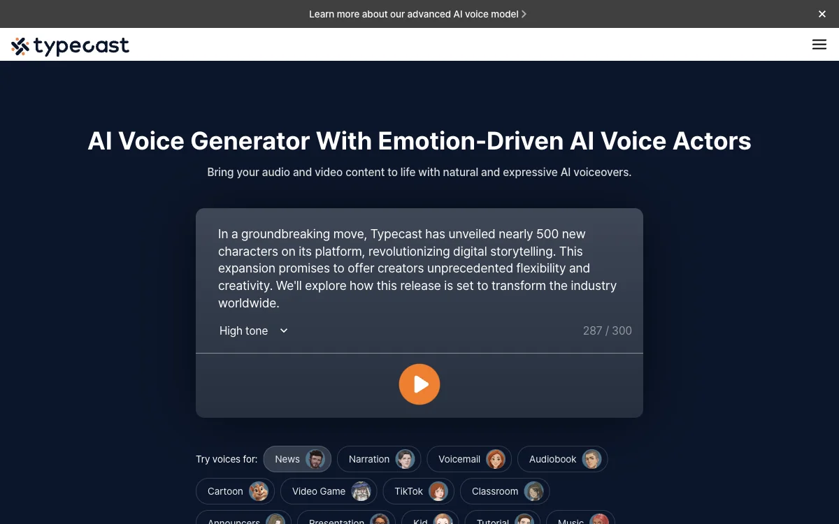 Typecast: The Ultimate AI Voice Generator & Content Creation Tool for Professional Results