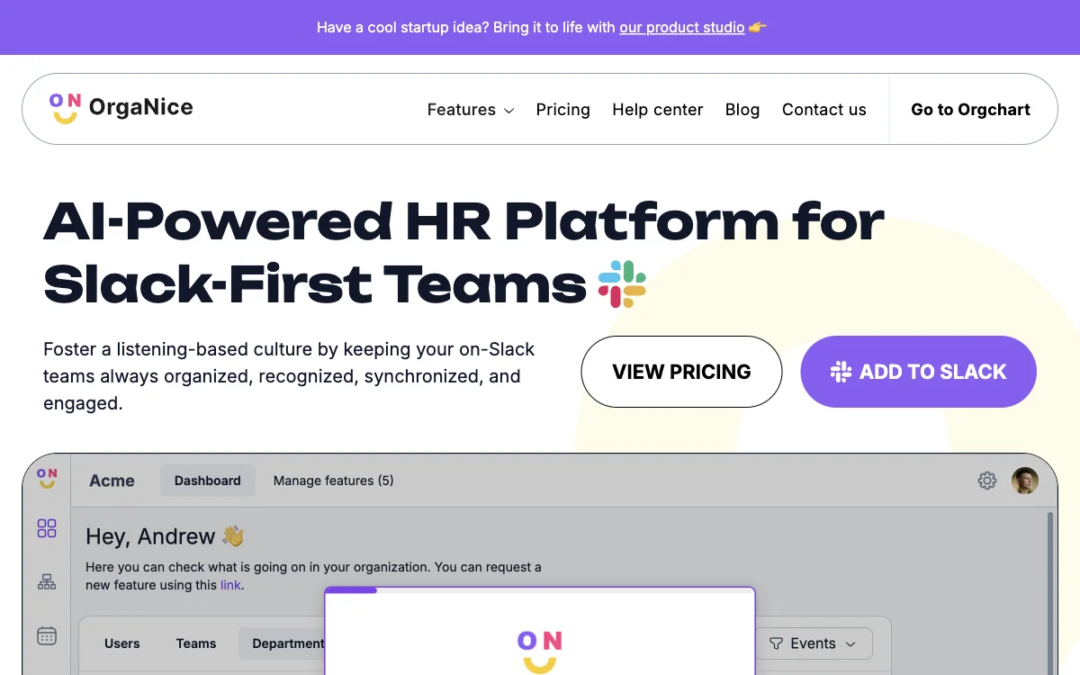 OrgaNice - AI-Подобная HR-Платформа для Команд на Slack: Управление и Вовлечение