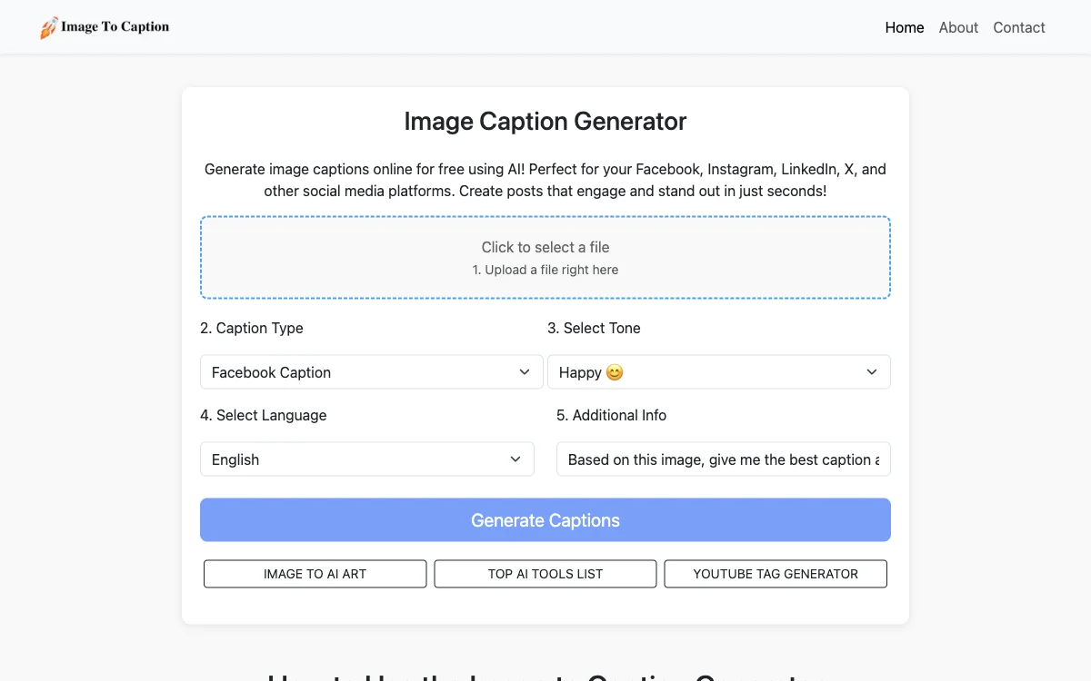 Image Caption Generator | Miễn Phí và Không Cần Đăng Nhập