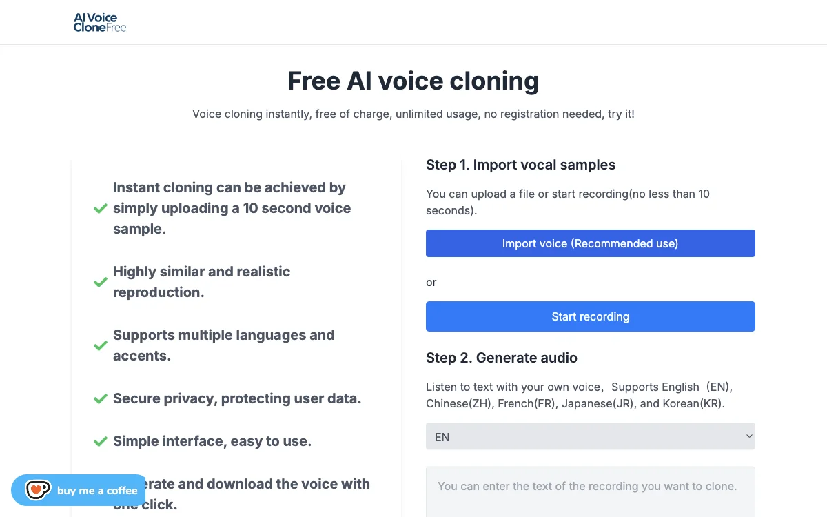 Woy AI Voice Cloning: Free, Instant Voice Cloning with Multiple Language Support