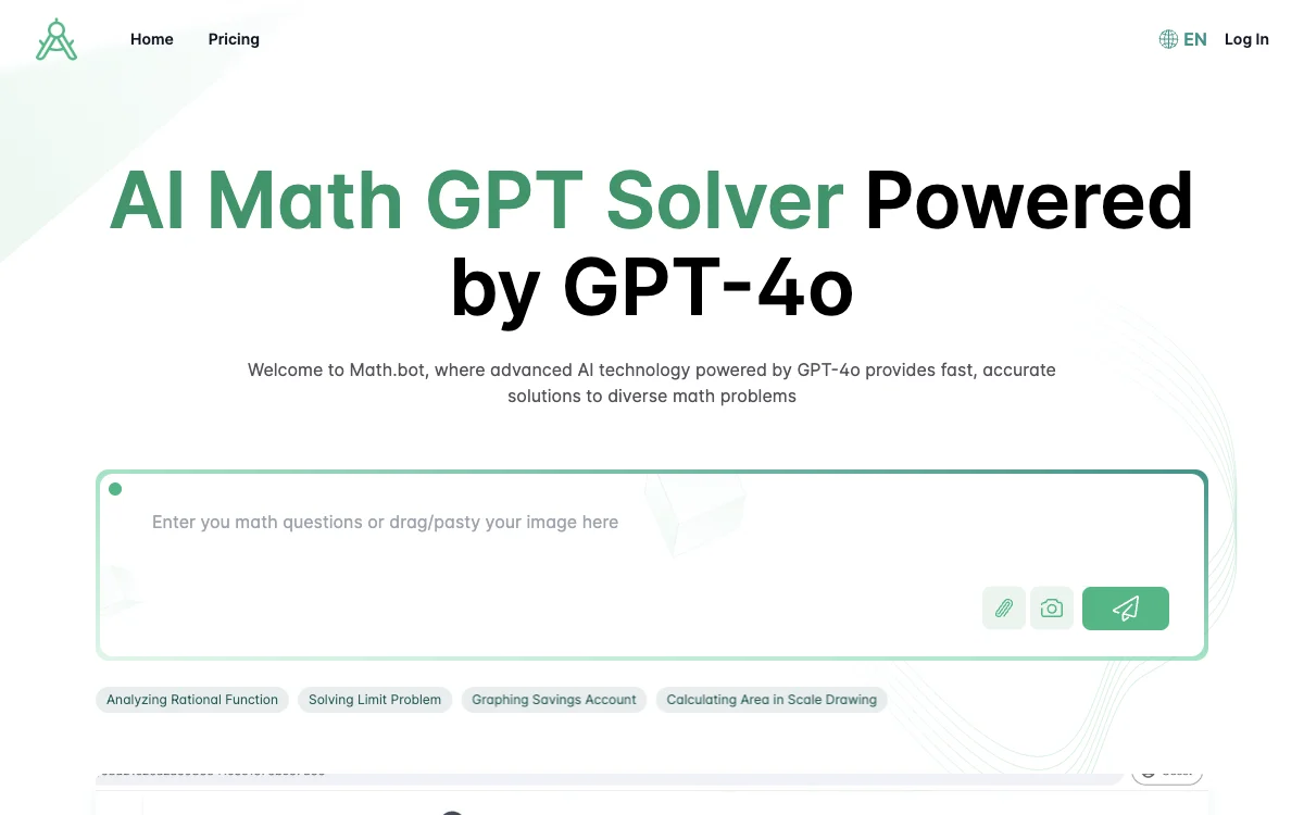 AI 数学 GPT 解题器 | 由 GPT-4o 驱动 | 免费在线使用 | Math Bot