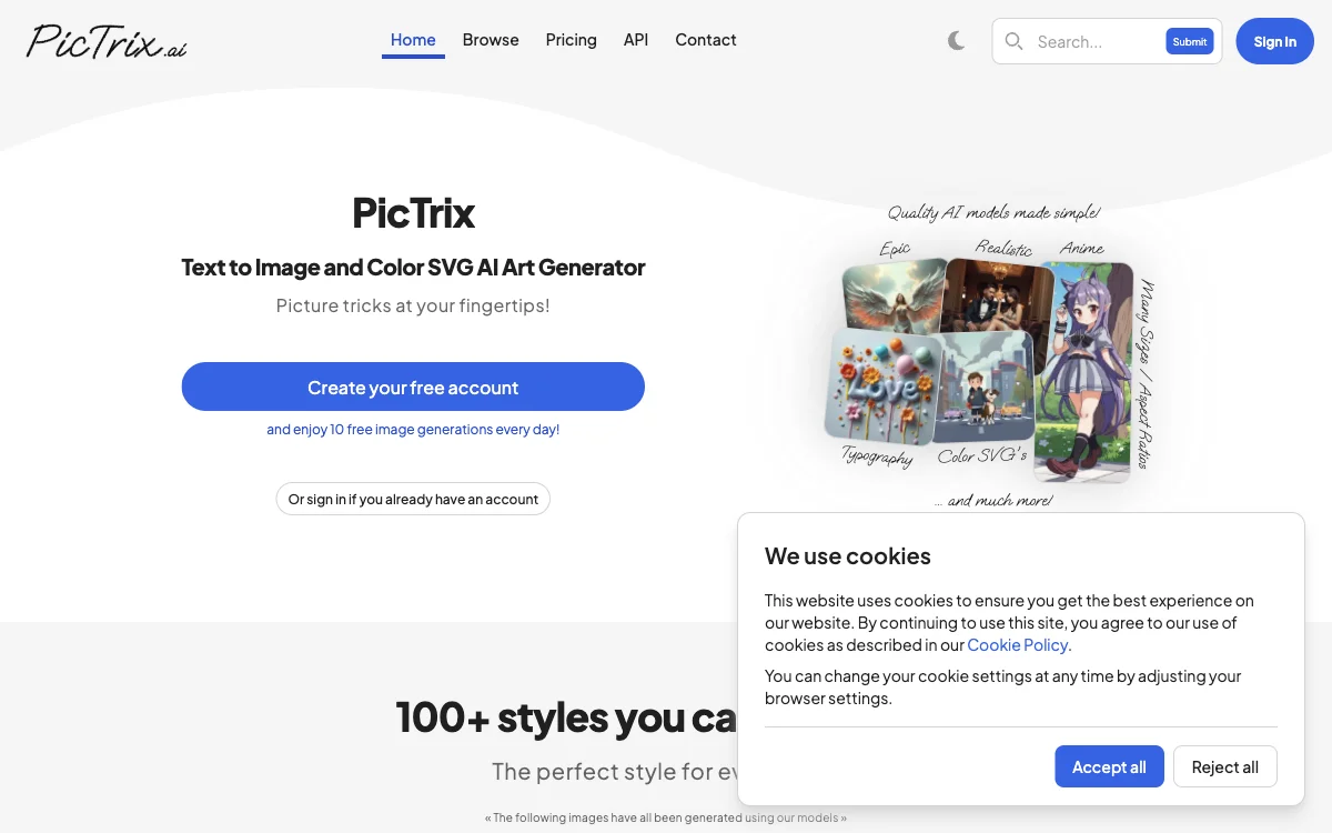 PicTrix: Генератор искусственных изображений и SVG с использованием AI