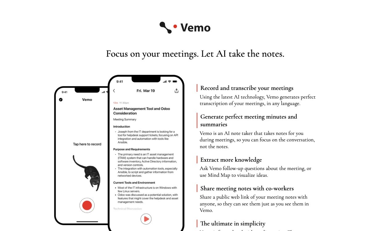 Vemo AI: The Ultimate AI Note Taker for Focused Meetings