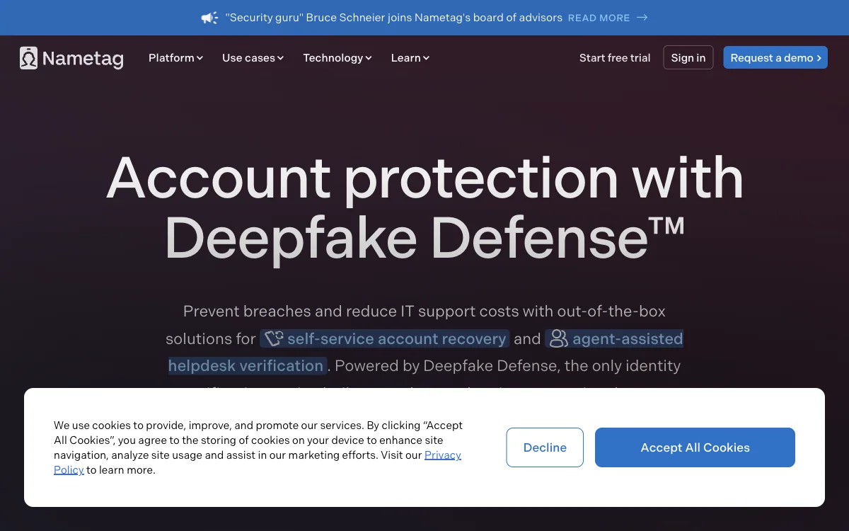 Nametag: Advanced Identity Verification & Account Security