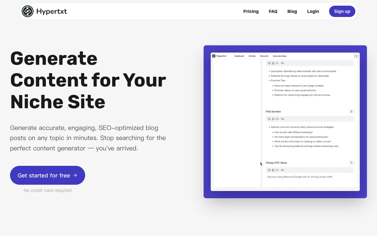 Hypertxt | AI博客生成器 - 快速生成SEO优化文章