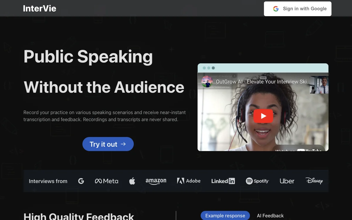 InterVie: AI-Powered Public Speaking Practice with Instant Feedback