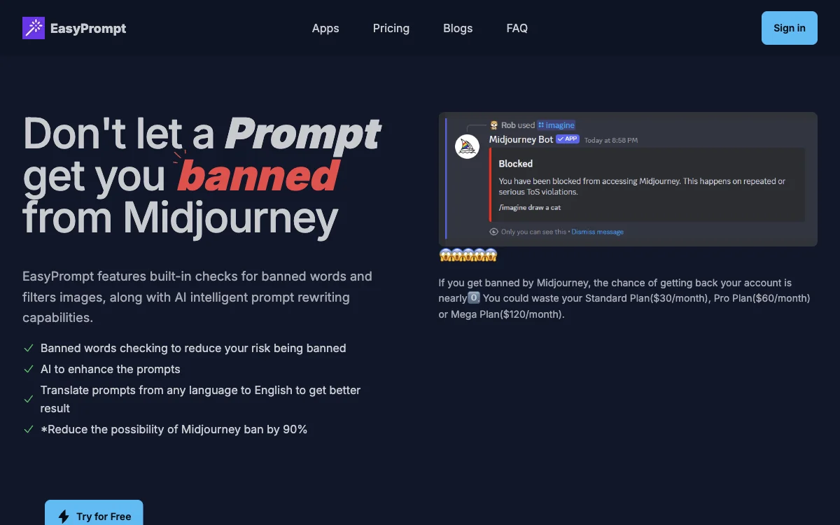 EasyPrompt: Avoid Midjourney Bans with AI-Powered Prompt Enhancement